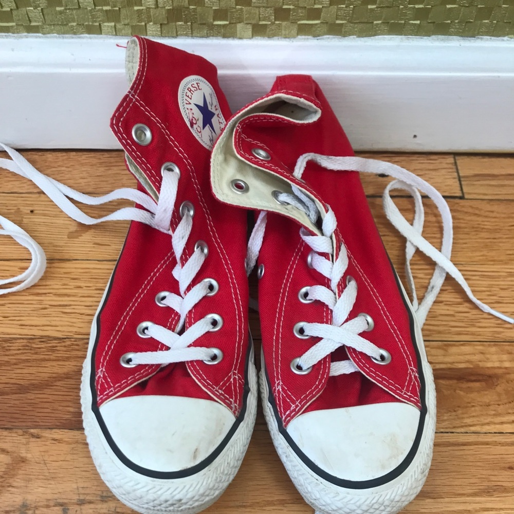 Converse red fabric high tops size 8